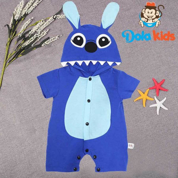 Quần áo trẻ em Stitch ngắn tay mũ liền trẻ 4-15kg
