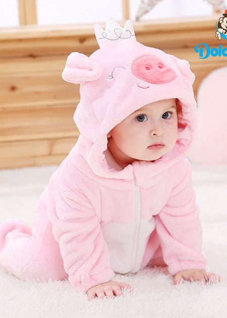 Quần áo trẻ em hình Heo hồng chất liệu lông cừu cho bé từ 4-17kg