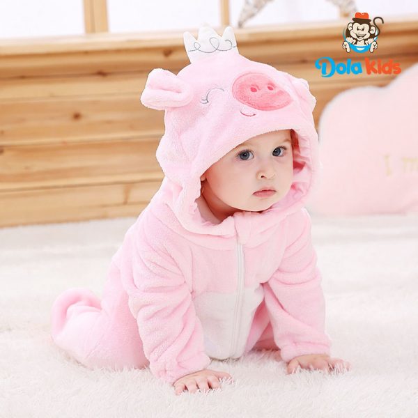 Quần áo trẻ em hình Heo hồng chất liệu lông cừu cho bé từ 4-17kg