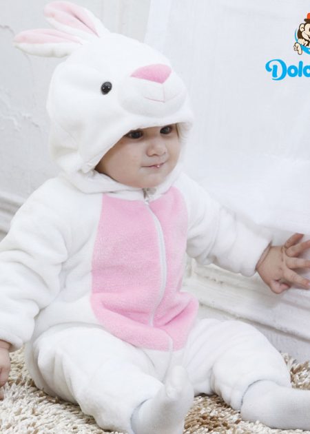 Quần áo trẻ em hình Thỏ Trắng chất liệu lông cừu cho bé từ 4-17kg